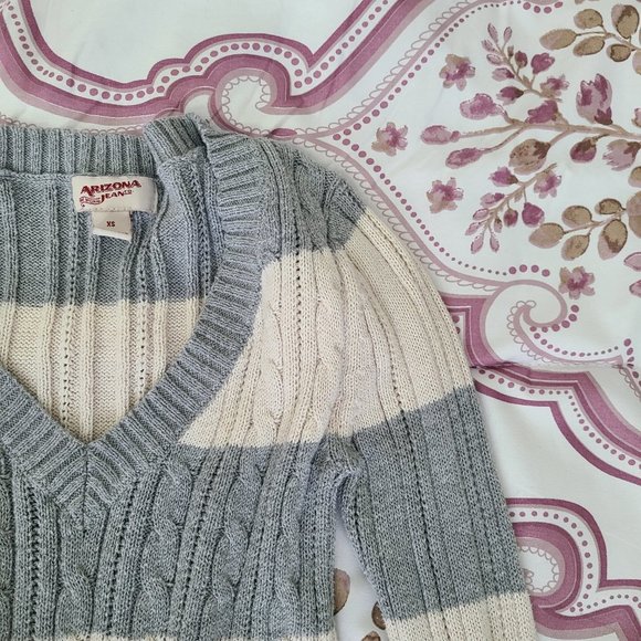Arizona Striped Vneck Ribbed Sweater XS - Picture 7 of 16